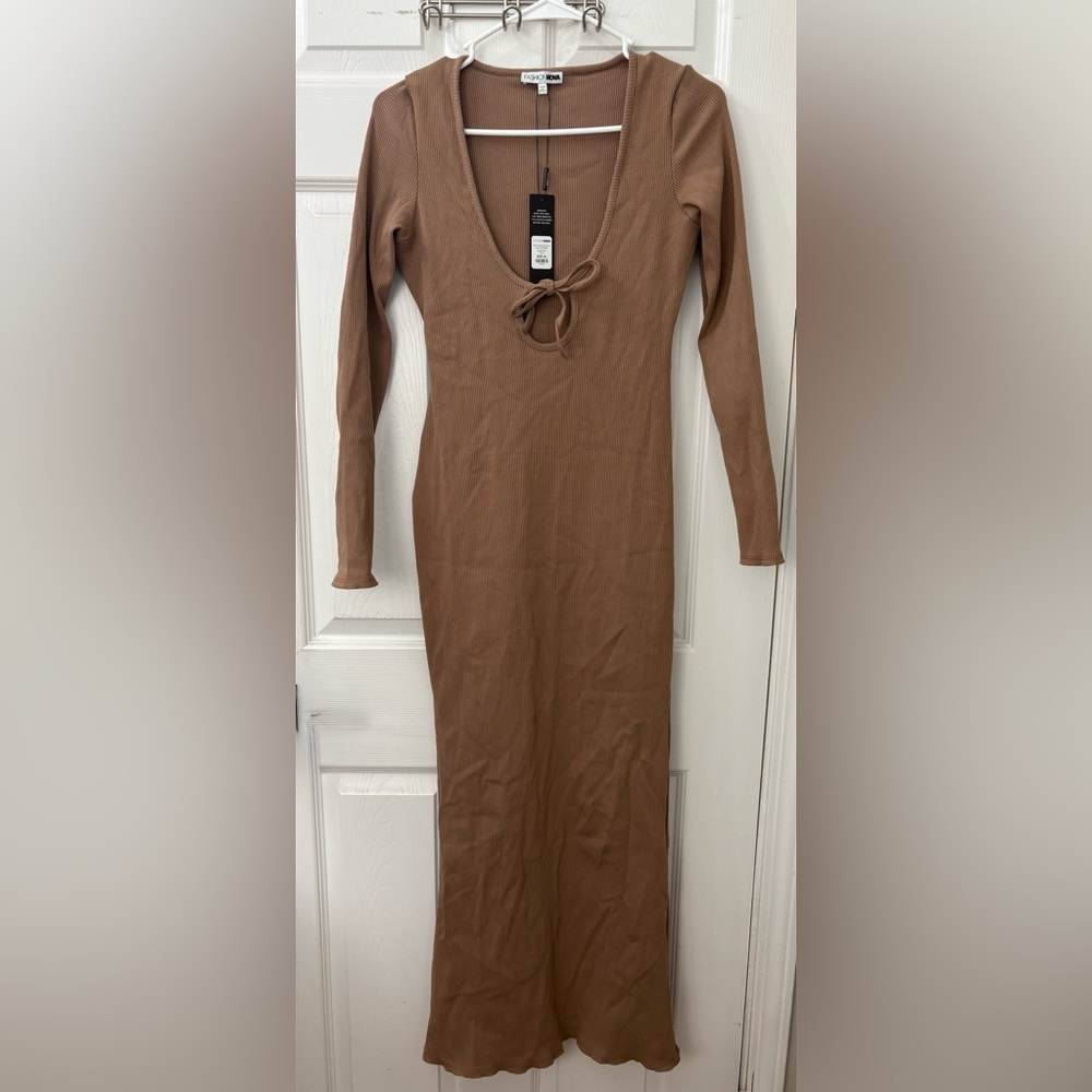 Brand New Fashion Nova Tan Long Sleeve Dress